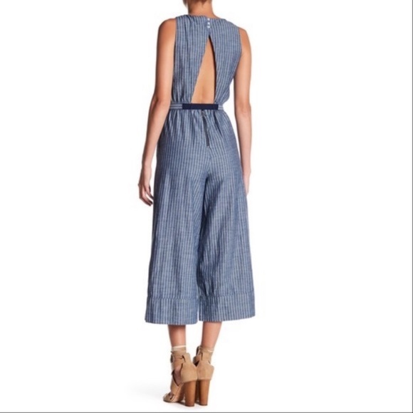 A+O Everly Striped Blue Culotte Jumpsuit Size 2 - Picture 2 of 7